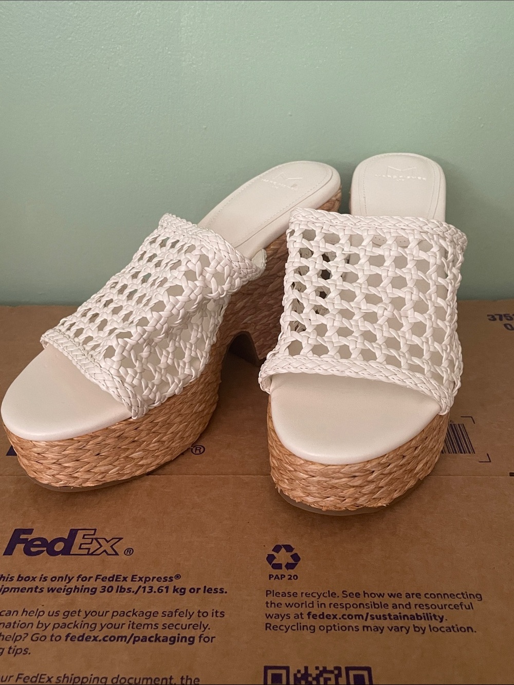 Marc Fisher Woven White Platform Slide Sandals - Women 10M